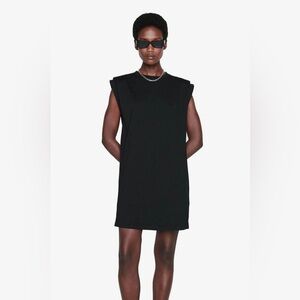 Anine Bing “Tanner” Dress Cotton Black Shoulder Pad Sleeveless Muscle Tee Sz XS